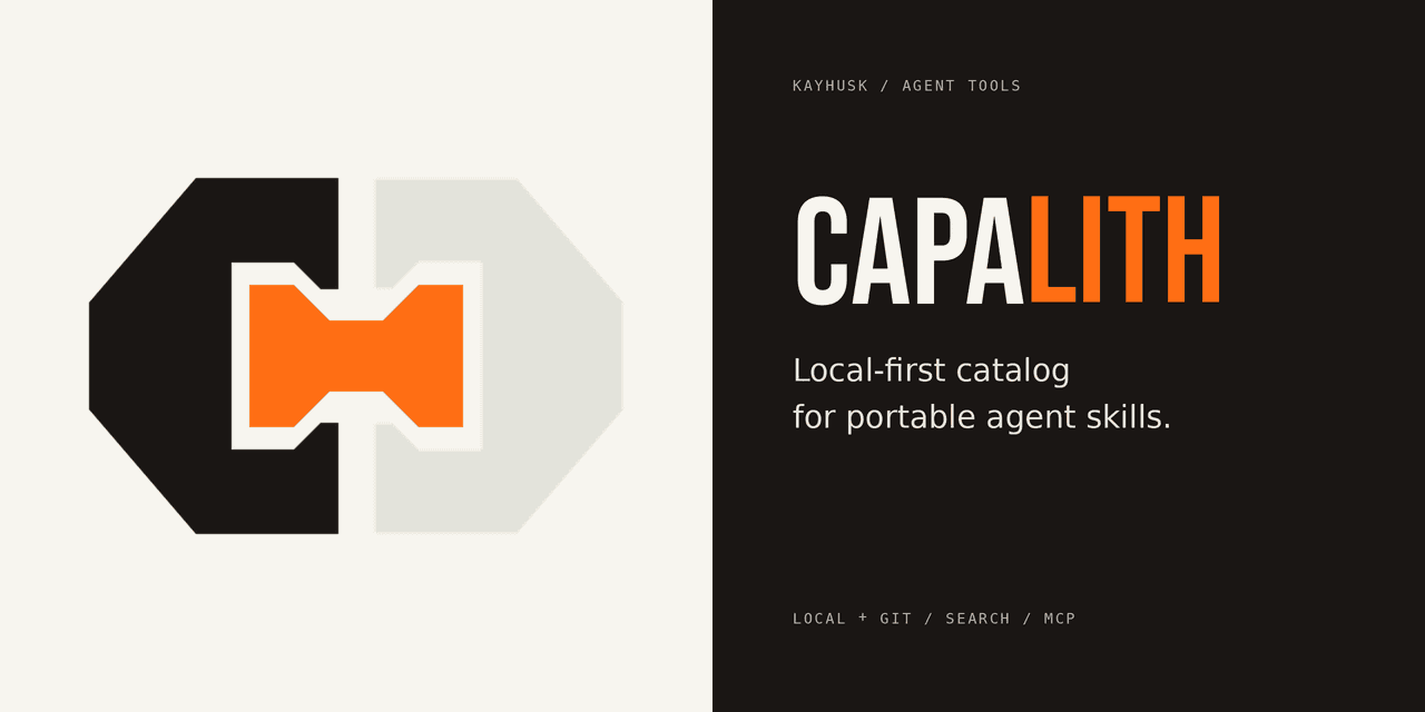 Capalith project card with its butterfly-key mark and local-first skill catalog positioning.