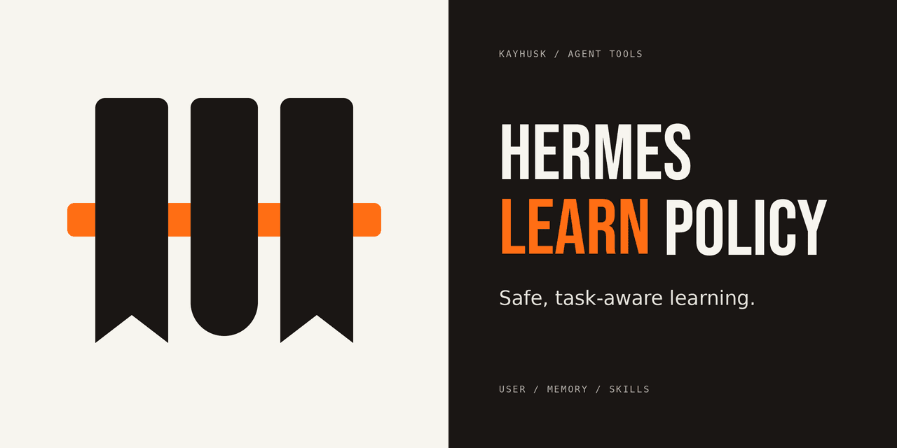 Hermes Learn Policy project card with its learning-owner mark and safe, task-aware learning positioning.